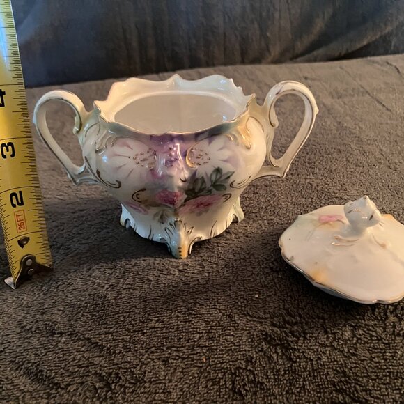 The RS Prussia China Tea Set includes a creamer, sugar bowl, and candy dish, all - Picture 9 of 13